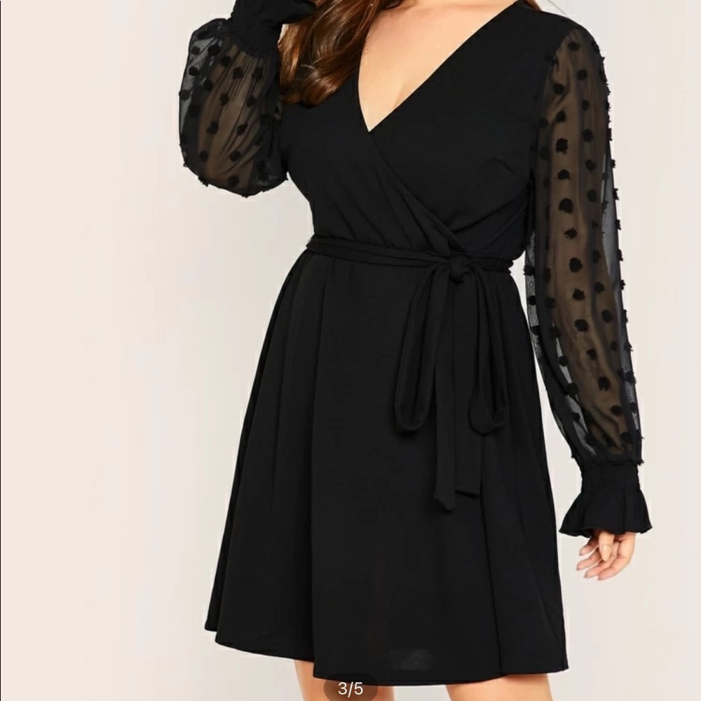 Shein Black Long Sleeve Polka Dot Dress Plus Size